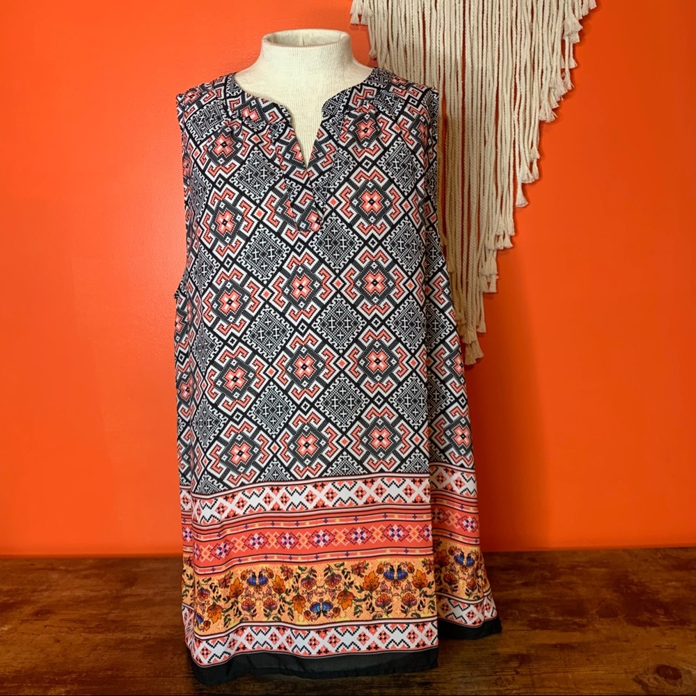 Sweet Rain V-Neck Abstract Print Floral Boho Sleeveless Tank Top Blouse